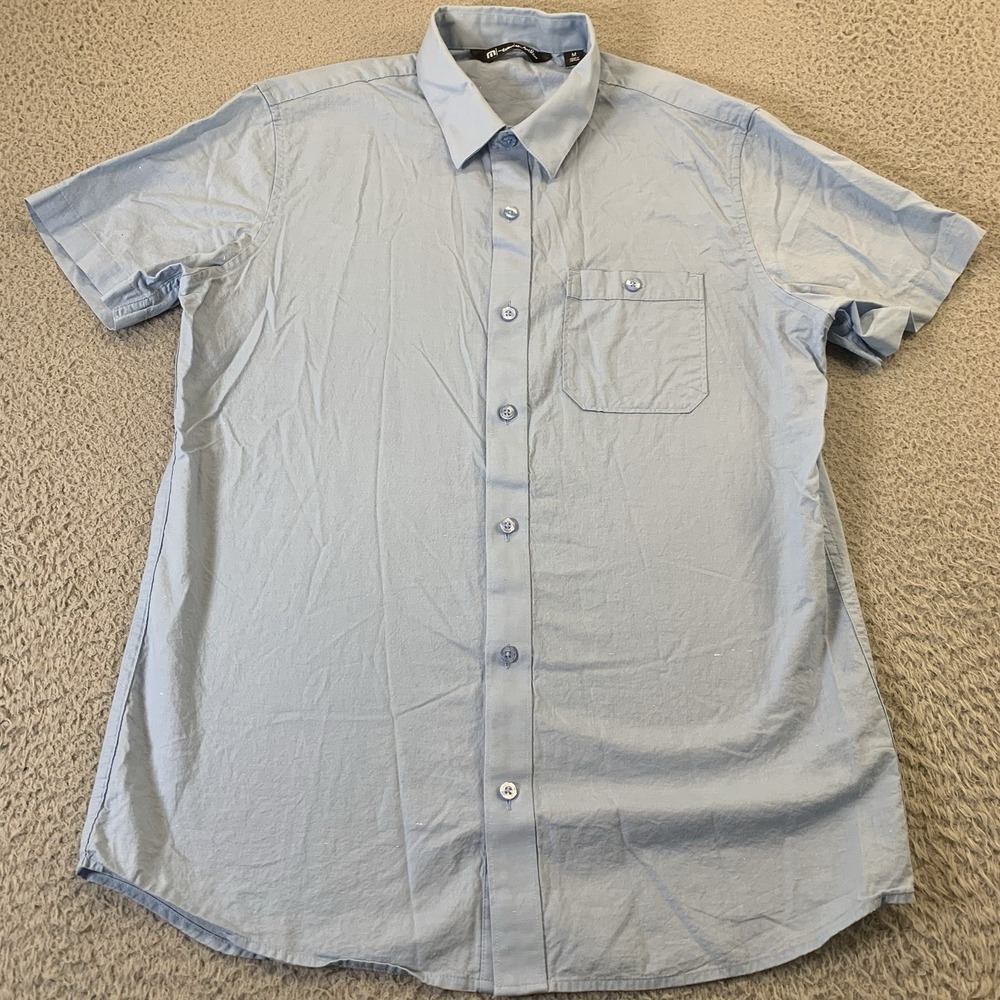 Travis‎ Mathew Shirt Mens Medium Light Blue Button Up Pocket Performance Golf